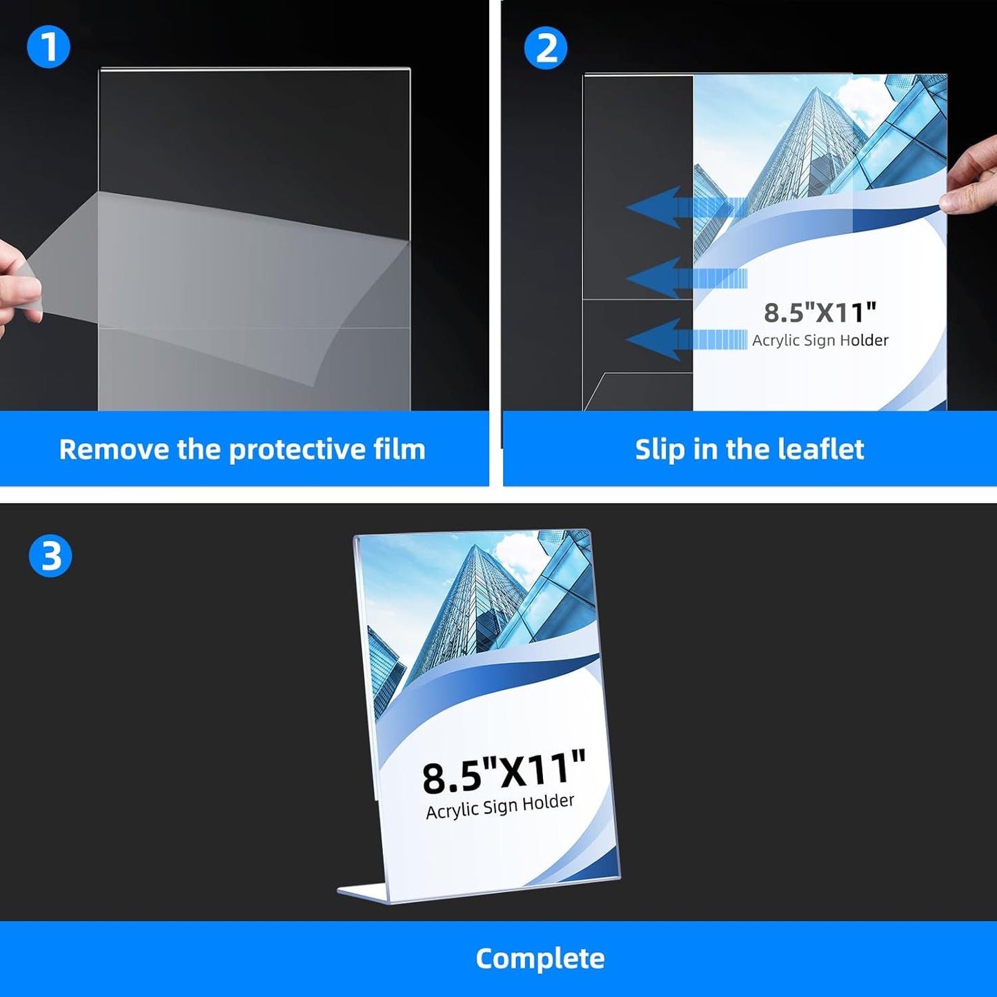 24 Pack Acrylic Sign Holder 8.5 x 11, Clear Plastic Display Stands for Tabletop, L-Shape Acrylic Stands for Flyers, Documents, Office, Restaurants, Vertical Sign Holder 8.5x11 for Desktop