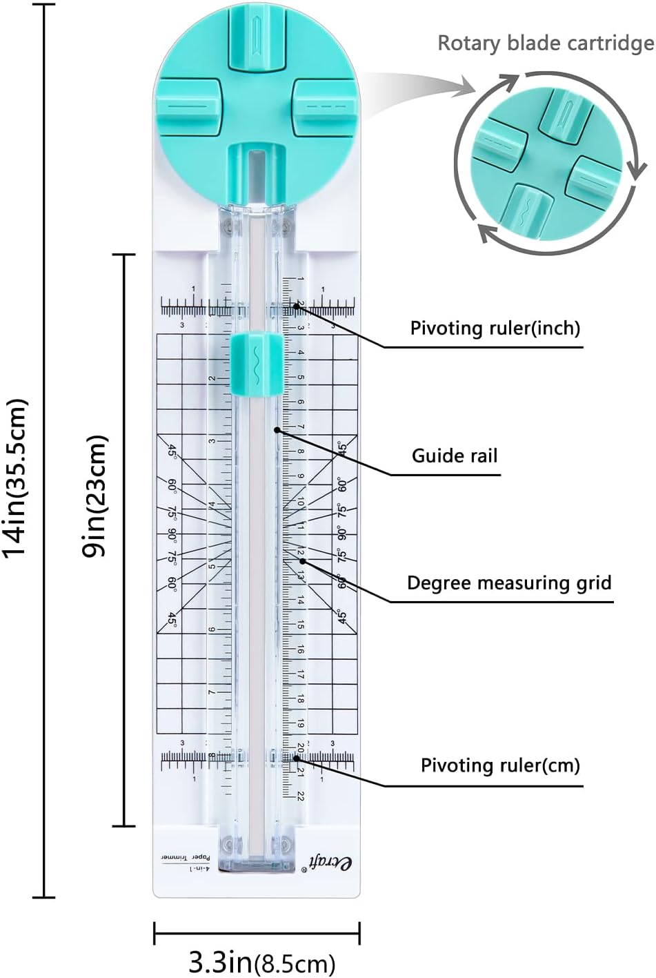Paper Trimmer Craft Paper Cutter: 4 Style Multi-Function Scrapbooking Tool with Dial Blades of Straight,Wave,Dotted,Perforated,Creasing for Cutting Paper,Coupons,Photos,Postcards,Scrapbook,Card