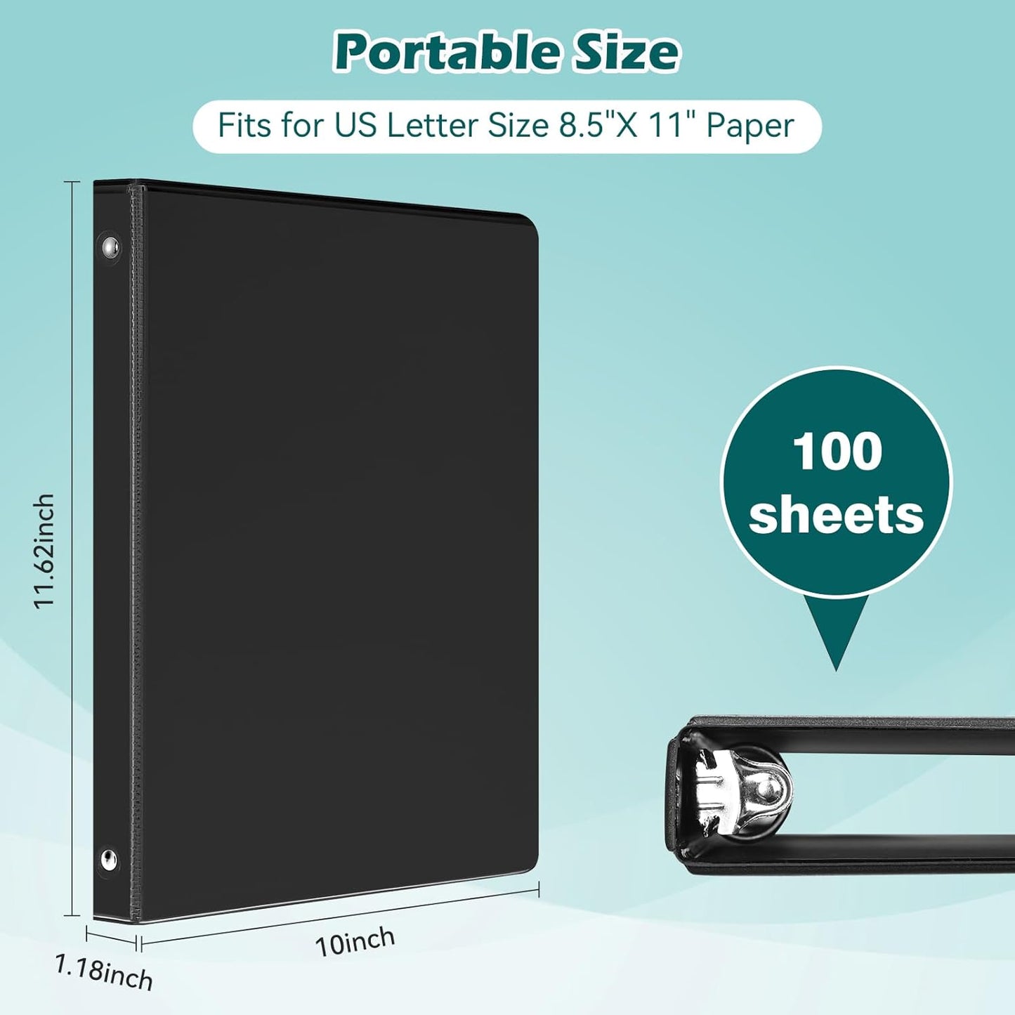 3 Ring Binder 0.5 Inch 12 Pack, 0.5" Clear View Round Ring Binders, PVC-Free, Holds for 100 Sheets 8.5"x 11" US Letter Size Paper, 1/2 in Durable Black Binders for Office,School and Home.