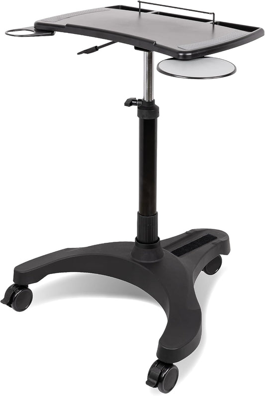 EHO Mobile Laptop Standing Desk Carts on Wheels with Stationery Storage, Pneumatic, Height Adjustable Rolling Stand, Sit to Stand Computer Cart, Workstation for Home, Office, Medical and School