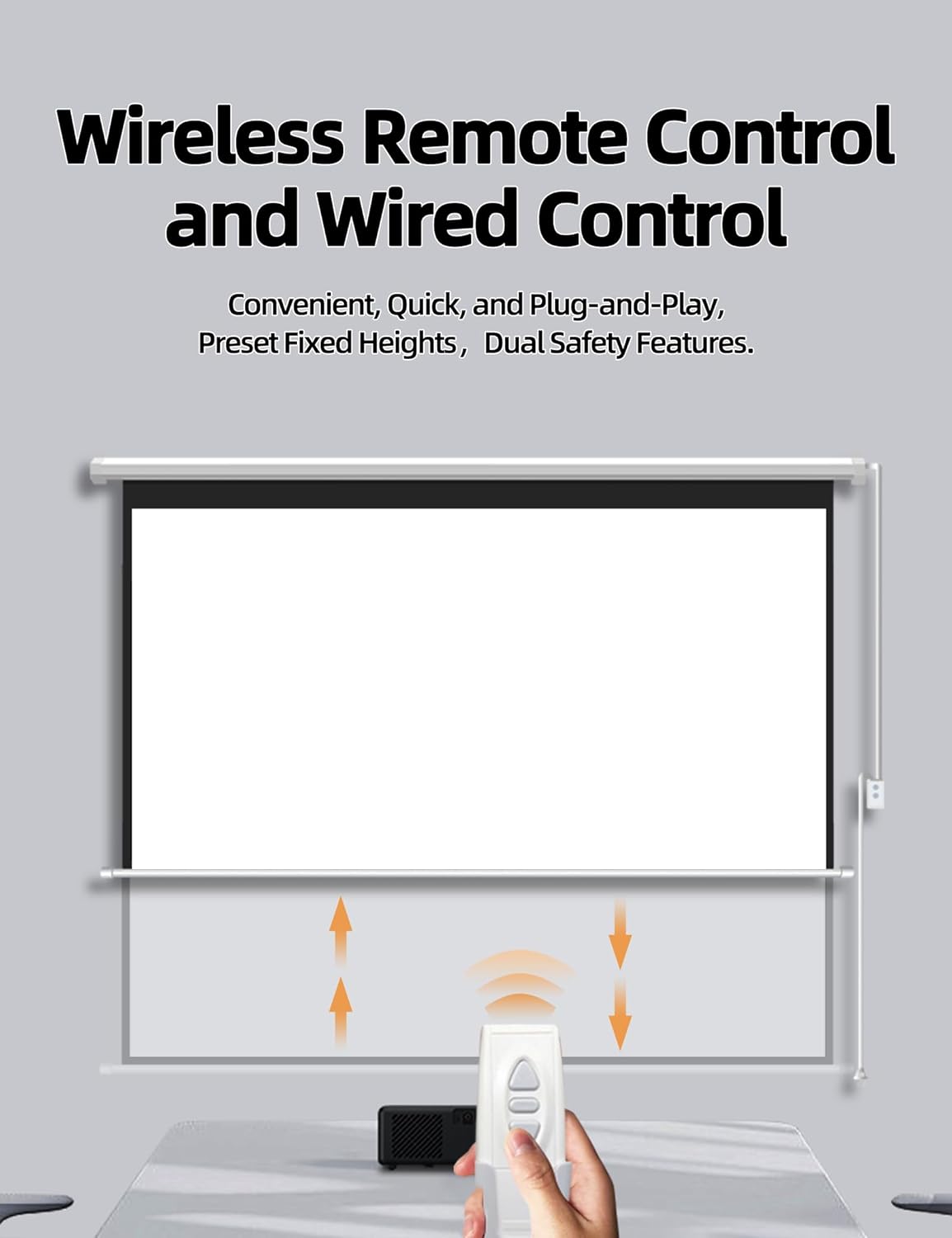 100" Matte White Motorized Projector Screen for UST Long/Standerd Throw Projector,178°Viewing Angle Movie Screen with Remote Control for Home Theater Presentation Education Wall/Ceiling Mount(4:3)