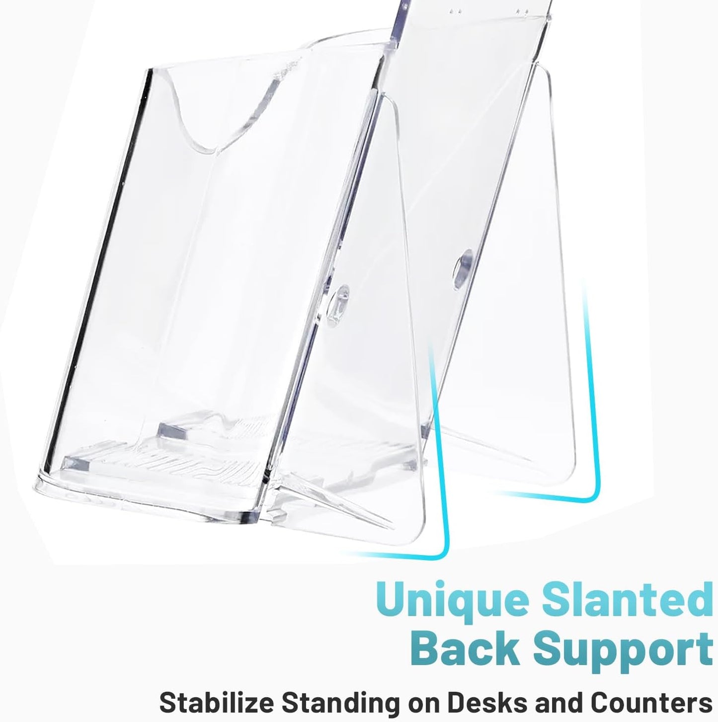Brochure Holder Stand, 2 Pack 4 inches Acrylic Pamphlet Display Stand Wall Mount/Countertop, Clear Plastic Trifold Rack Card Holder for Organizer Flyer, Leaflets, Document, Literature