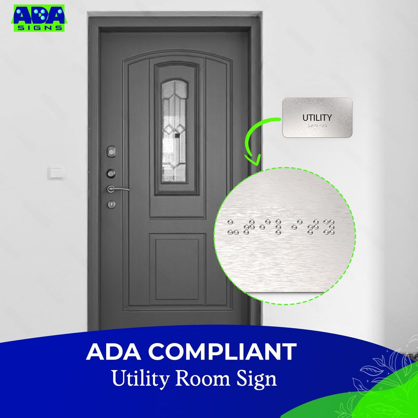 ADASigns Utility Room Sign 7”x4” - Durable Brushed Aluminum with Grade 2 Braille - Easy Installation with Strong Adhesive Tape - ADA Compliant Utility Room Signs for Business, Restaurants & Offices