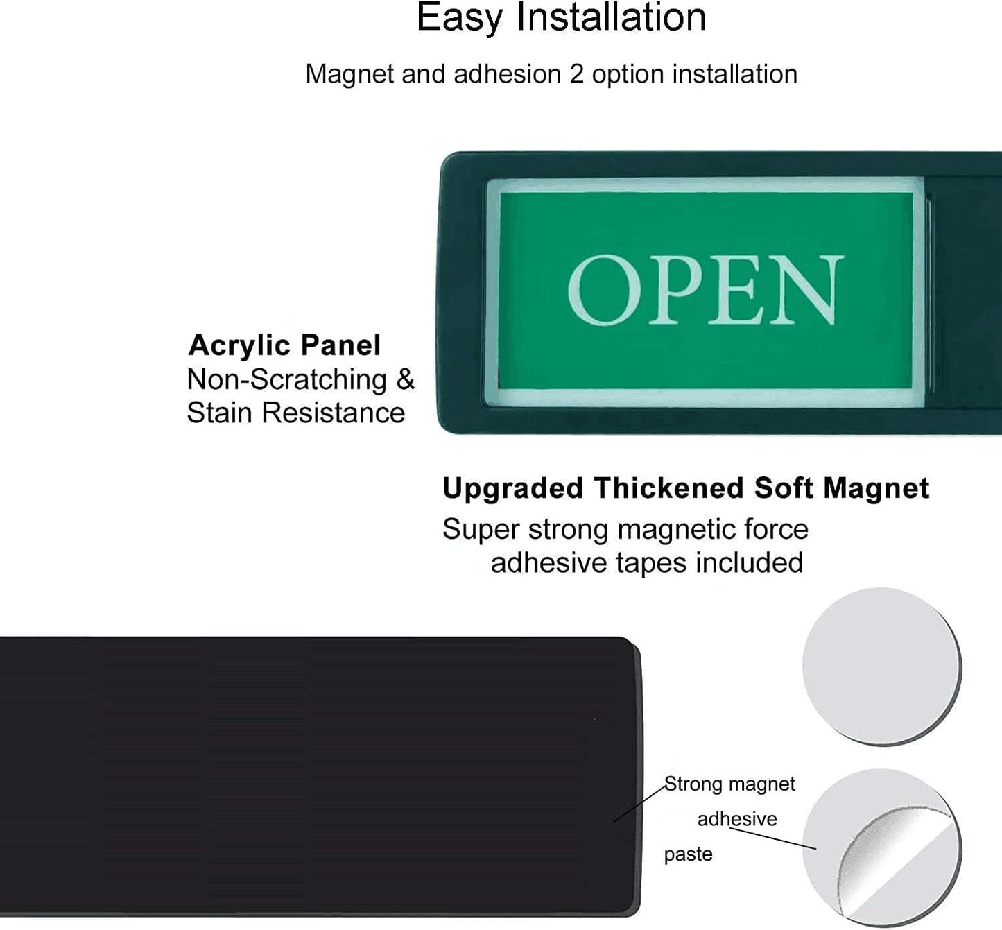 Open Closed Sign for Business Door, Open Signs privacy Slide Door Sign Indicator for Business Storefront, Restroom, Office Door, Wall, Window, Restaurants, Retail Salon Shops (Black)