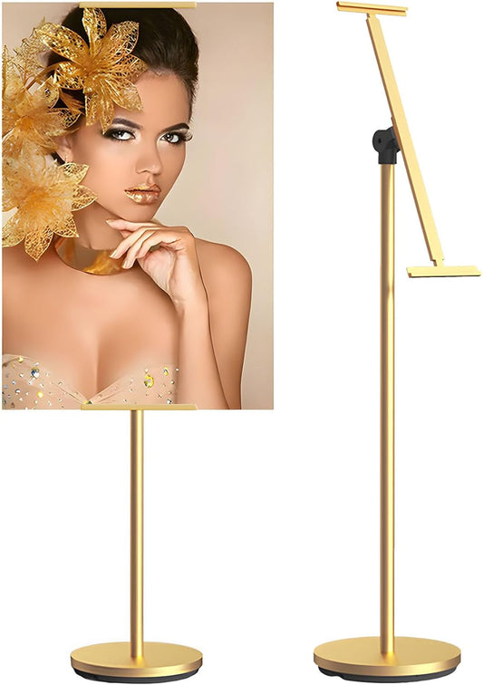 Heavy Duty Multi-angle Adjustable Metal Painting Easel Stand,Sign Holder Stand,Poster Stand with Round Base- Outdoor Floor Standing Indoor Display Holder(Golden)