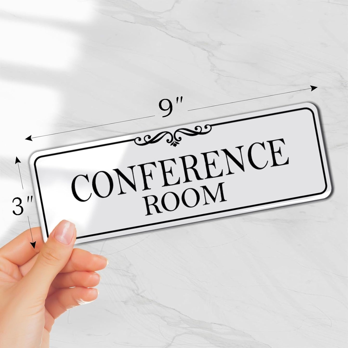 9x3 Inch Conference Room Sign, Acrylic Self-stick Door Wall Signage (Elegant White)