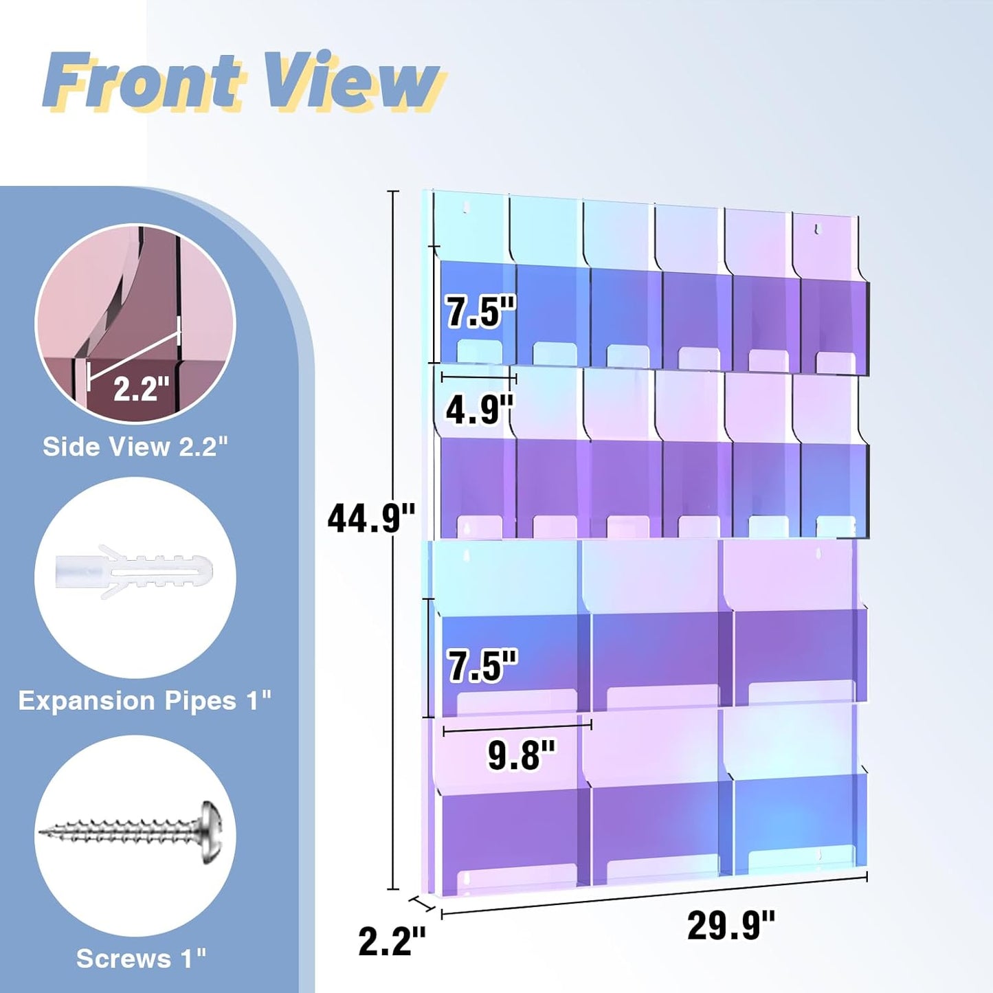 Iridescent Acrylic Wall Mounted Brochure Holder, 6 Magazine Holders and 12 Pamphlet Holders, Color-Shifting Display Rack, Trifold Flyer Rack, Literature Storage Rack for Home, Offices, Waiting Room