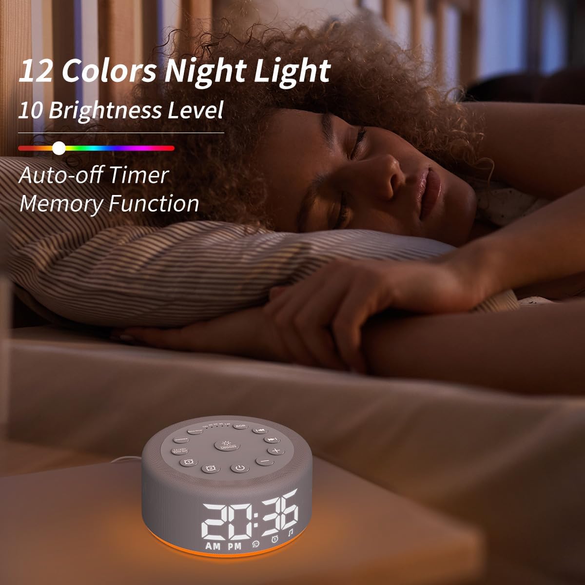 Sound Machine Alarm Clock White Noise Brown Noise Machine Night Light with Dual Alarms Backup Battery 30 Sleeping Sounds for Baby Kids Adults 32 Level Volume 5 Timers 15 Wake Up Sounds Memory Function