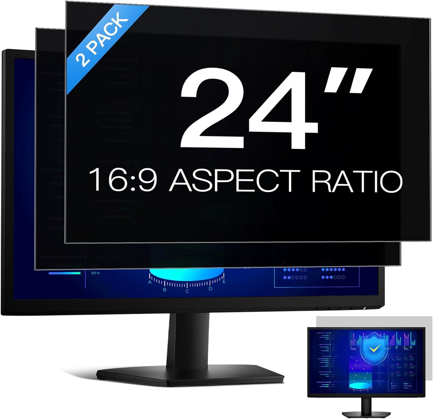 [2 Pack] 24 Inch Computer Privacy Screen Filter for 16:9 Aspect Ratio, Eye Protection, Anti-Glare, Anti-Blue Light Computer Monitor Privacy Filter, Removable Anti-Scratch 24in Protector Film