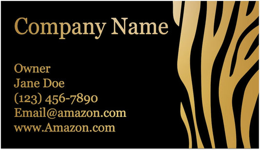 Personalized Gold Foil Black Business Cards 100 Pack - 3.5" x 2" Cards - 14 PT Thick Sturdy Cards - Unique Shiny Gold Foil - Made in the U.S.A. (Gold Zebra)