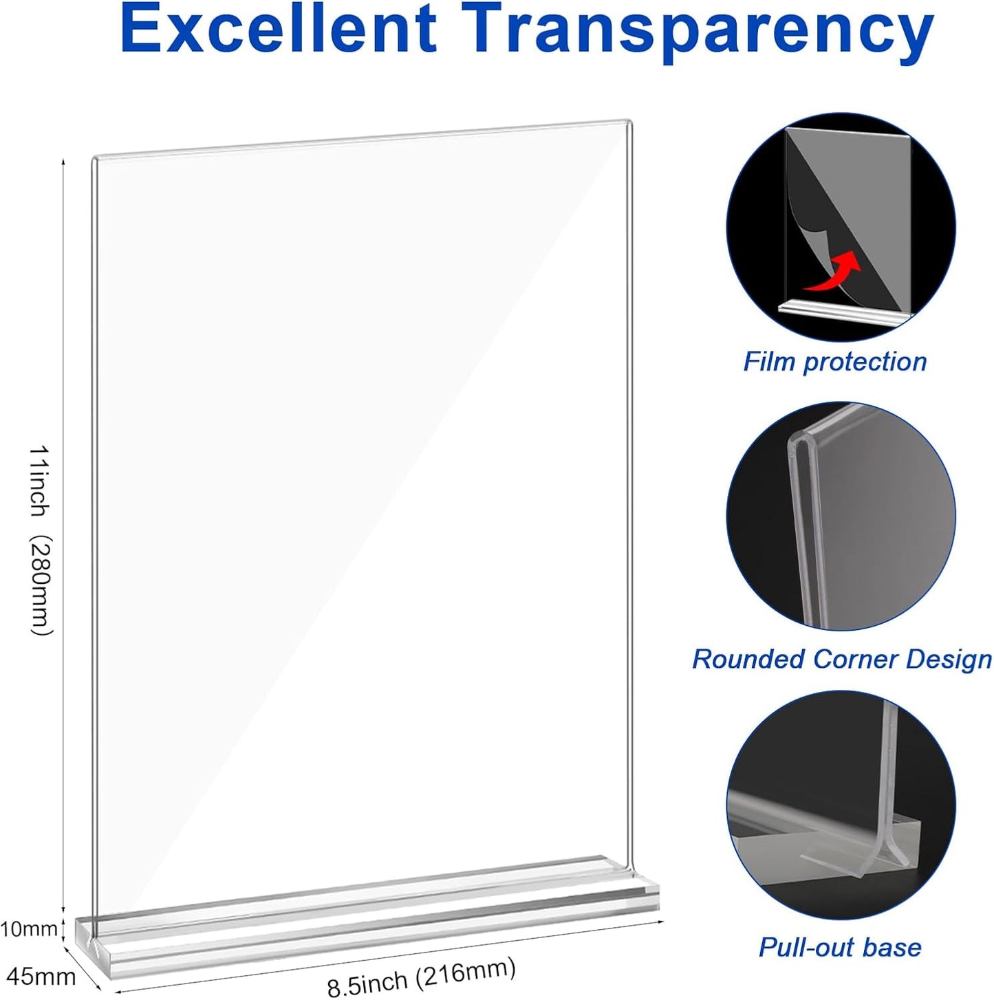 Acrylic Sign Holder,Clear Plastic Sign Holder8.5x11 inches Paper Card T Shape Double Sided Display Stand Picture Frame Desktop Menu Signs Office,Store, 3 Pack