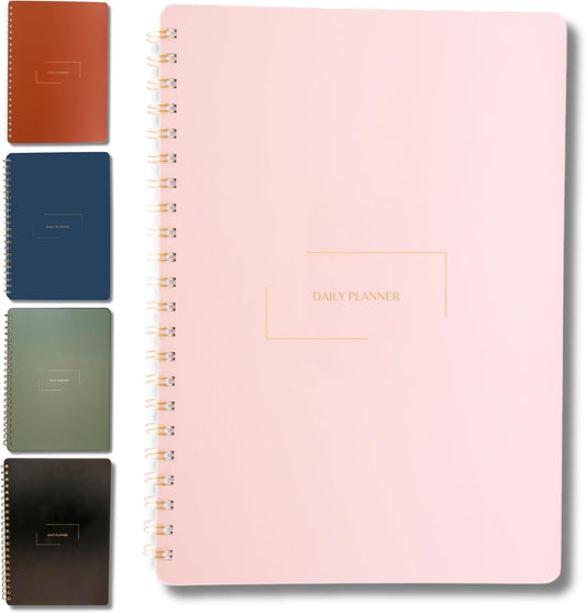 Undated Daily Planner | 8.25” x 11.75” To Do List Notebook | Work Productivity ADHD Organizer | Men and Women Planner | College Supplies | Pink | Portrait Layout