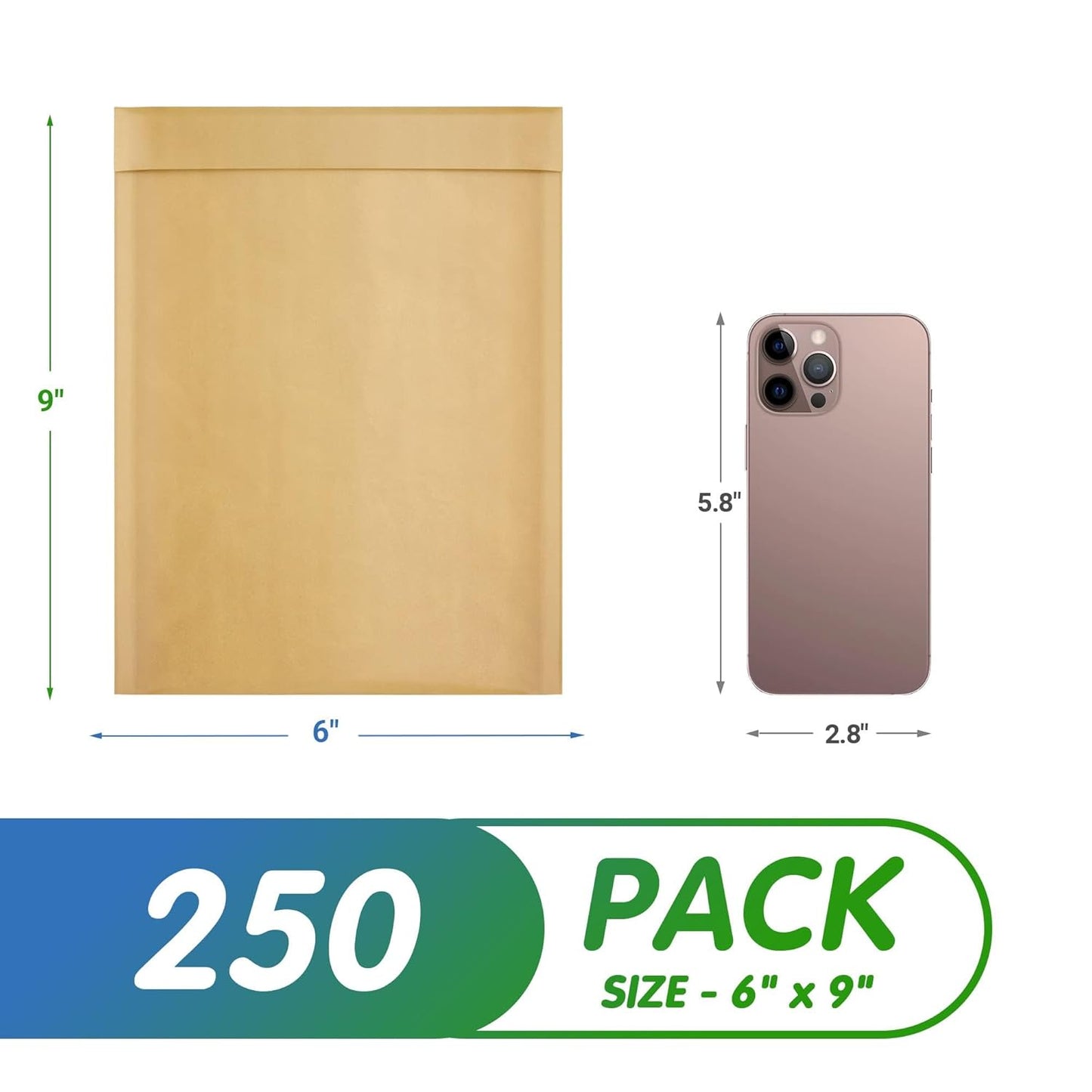 Natural Kraft Bubble Mailer Envelopes, 6 x 9 Inches. 250 Pack Mail Padded Envelopes Self Seal. Waterproof Kraft Bubble Mailers. Tear-Resistant Mailing Envelope Padded. Sturdy Paper Mailer