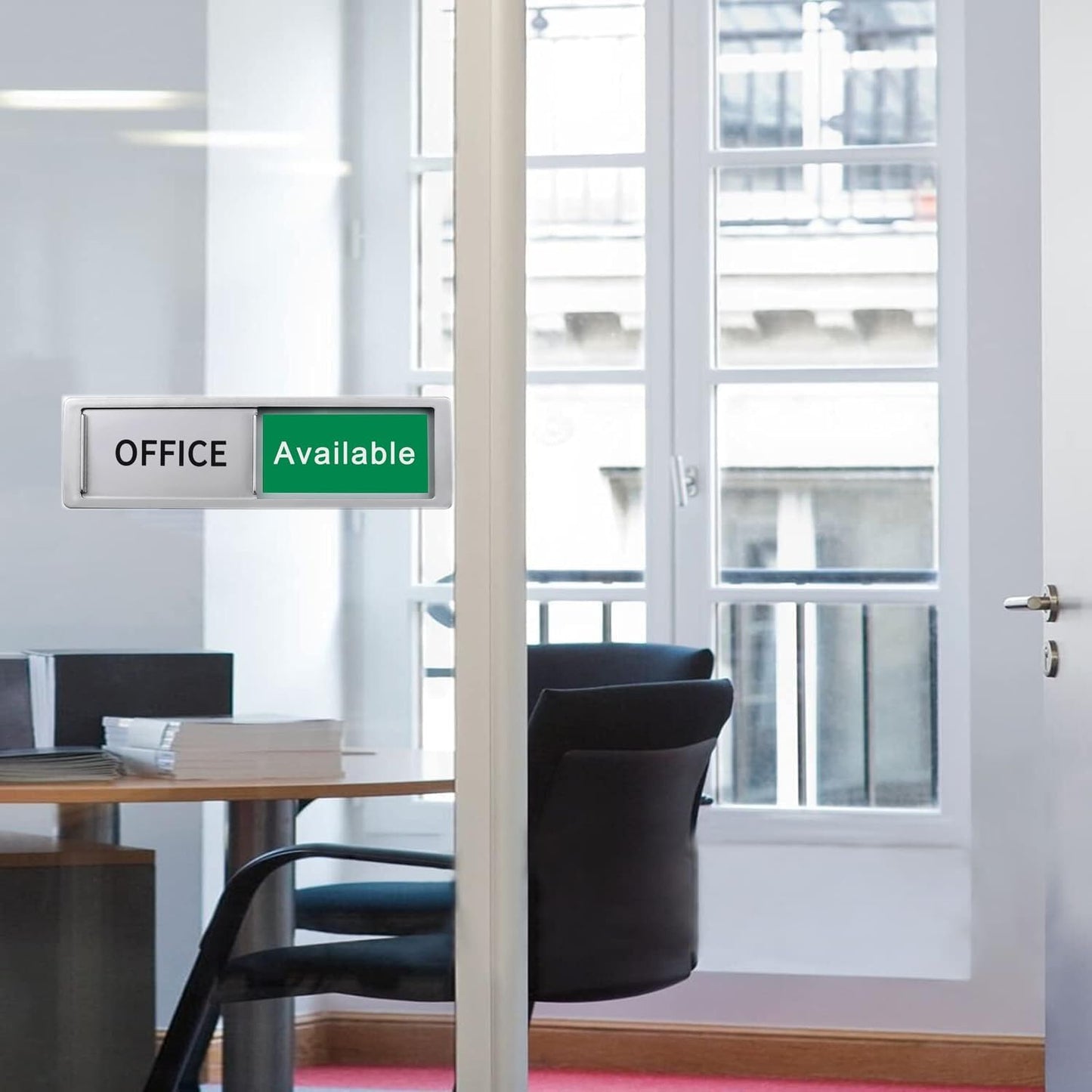 Office In Use/Available Magnetic Door Sign - 7"x2" Privacy Slider, Non-Scratch Status Indicator for Conference Rooms, Home Offices, Restrooms - Silver