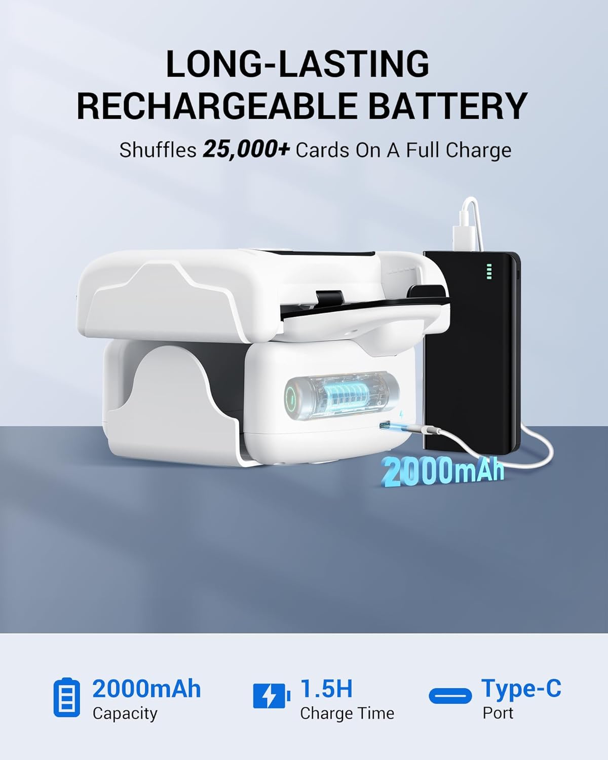 Rechargeable Automatic Card Shuffler for 1-2 Decks, Low Noise & Portable Electric Shuffling Machine for Poker, Blackjack, UNO, Texas Hold'em, Skip-Bo, Phase 10