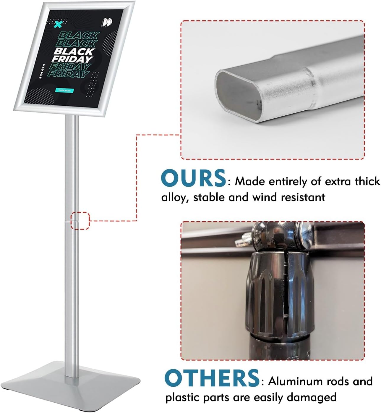 Sign Stand for Display, 11lbs Integrated Rod Heavy Duty Pedestal Floor Signage Stand Holder, for Outdoor or Indoor Advertising (8.5 x 11, Silver, 3Pack)