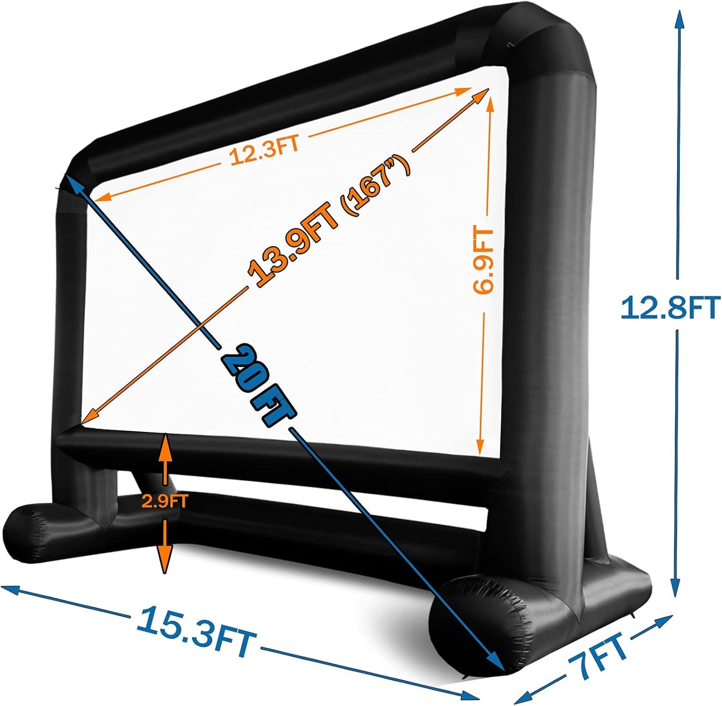 HuaKastro 20 FT Outdoor Inflatable Projector Movie Screen – One-Piece Design, Easy Setup Blow-Up Screen with Fan, Perfect for Parks, Drive-in Movie Nights & Large Outdoor Events (Stable Base)