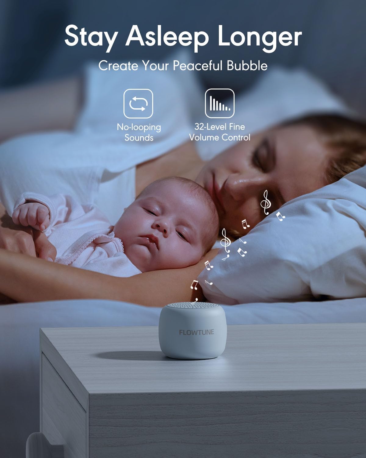 Sound Machine Flowtune White Noise Machine for Baby Adults, Mini Portable Sound Machine for Travel, 6H Timer, 18 Soothing Sleep Sounds Gift (Misty Blue)