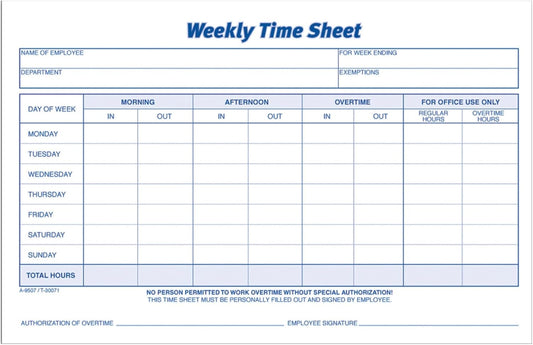 Adams Weekly Time Sheet, 1-Part, 5.5 x 8.5 Inches, Blue/White, 100 Sheets Per Pad, 2 Pack (9507ABF)