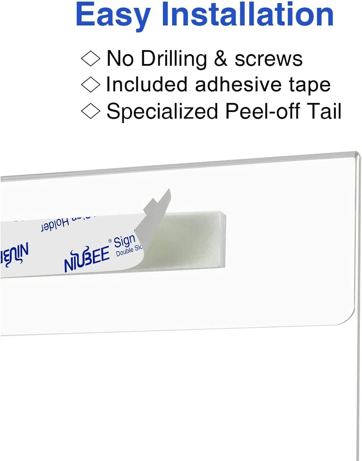 Niubee 4 x 6 inch Wall Mount Acrylic Sign Holder with Double Sided Adhesive Tape for Office, Home, Store, Restaurant, No Drilling - Vertical (6 Pack)