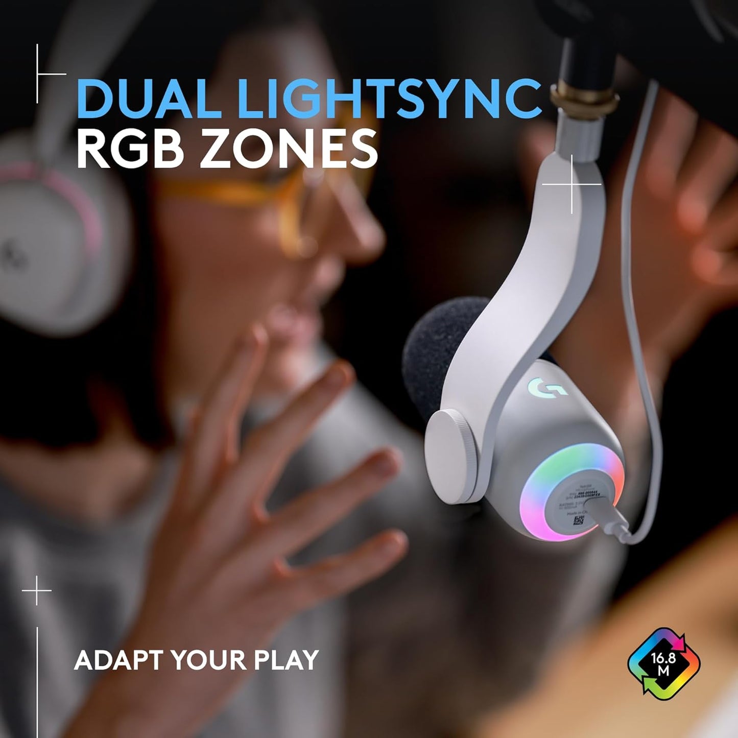 Logitech G Yeti GX Dynamic RGB Gaming Microphone, Podcast Microphone with LIGHTSYNC, Blue VO!CE, G HUB Control, USB Plug and Play - White