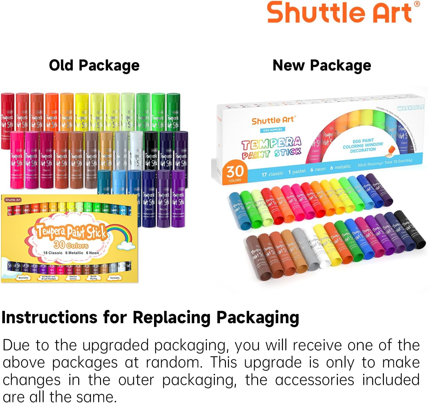 Shuttle Art Tempera Paint Sticks - 30 Solid Colours - Quick Drying - Works Great on Paper, Wood, Glass, Ceramic, Canvas