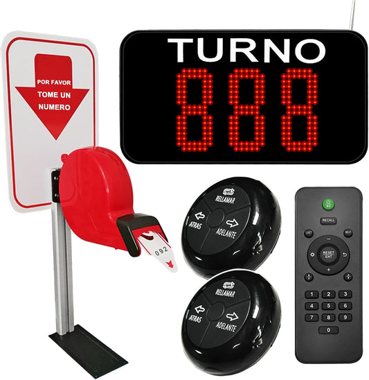 Take a Number System Wireless Queue Calling System with 1 Take a Number Display 2 Waterproof Next Call Button 1 Ticket Dispenser Stand and 3-Digit Ticket Roll