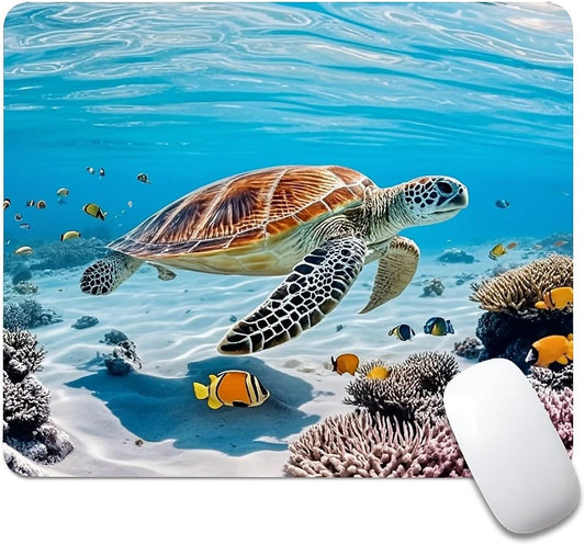 Square Mouse Pad Sea Turtle, Personalized Premium-Textured Custom Mouse Mat Design, Washable Mousepad Cloth, Non-Slip Rubber Base Computer Mouse Pads for Wireless Mouse