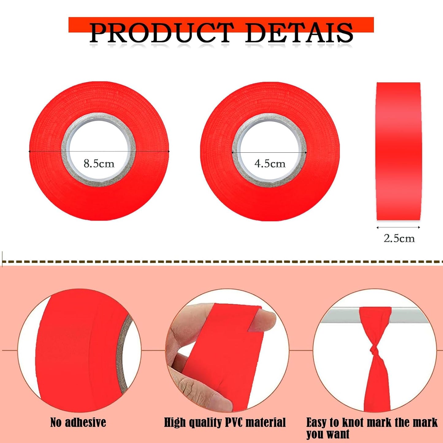 10 Pack Orange Flagging Tape, Non-Adhesive Plastic Ribbon Neon Marking Roll,1inch*2000ft, Marking Tape for Tree Marking, Hunting, Boundaries and Hazardous Areas,Trail Marking