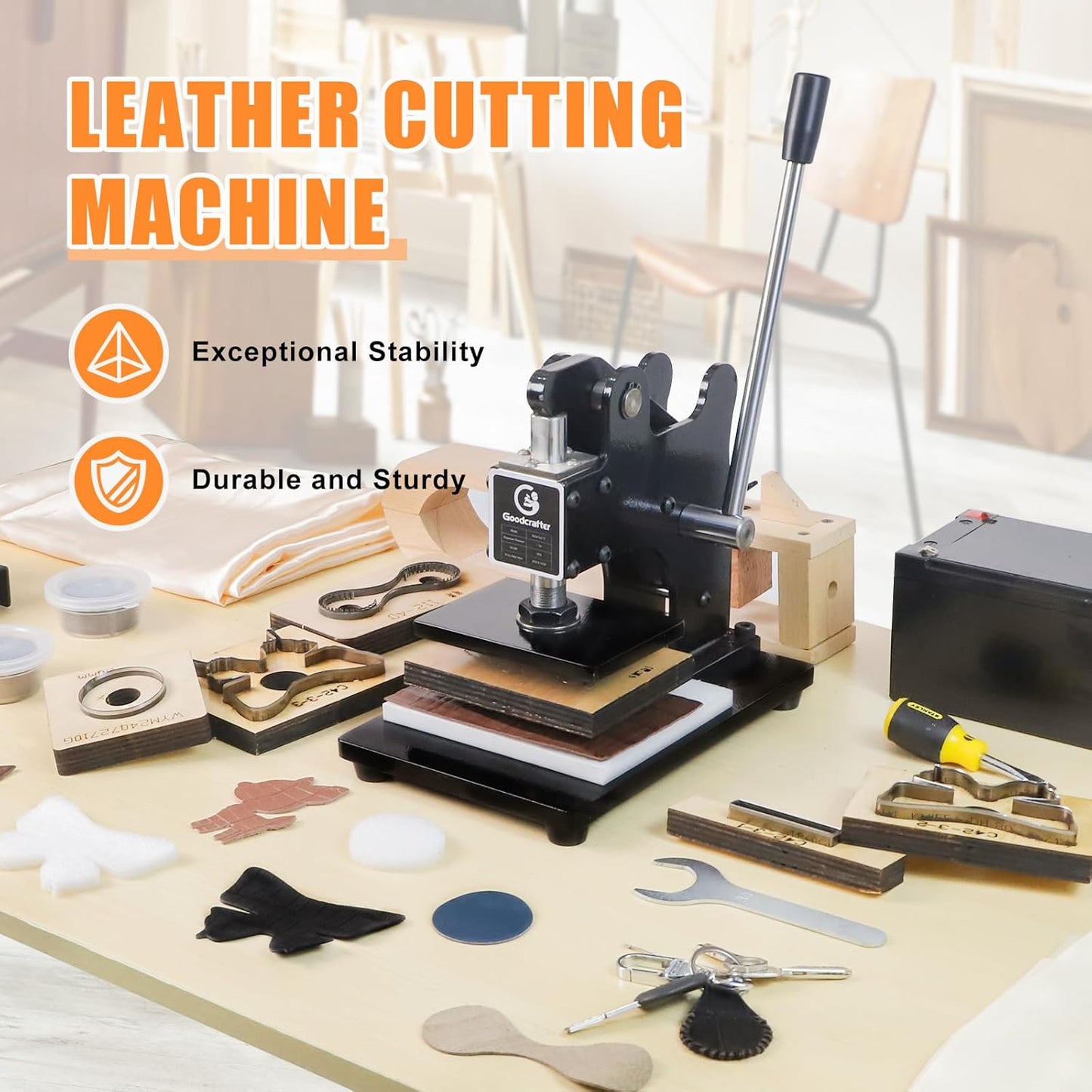 Leather Cutting Machine 1 Ton,12x9cm Die Cutter Stamping Machine Embossing Plate Manual Die Cutter Hand Press Mold Cutter Leather Die Cut Leathercraft Cutting Machine DIY Tool for Various of Materials