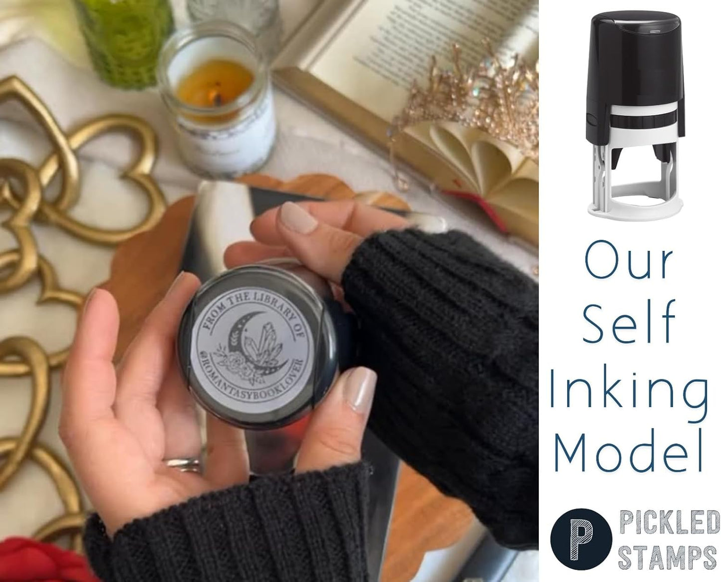 Book Embosser Personalized Rubber Seal | Custom Ex Libris from The Library of This Belongs to | Teacher Classroom Kids School Label Reader Gift | Wood Handle Self-Inking 1.6"