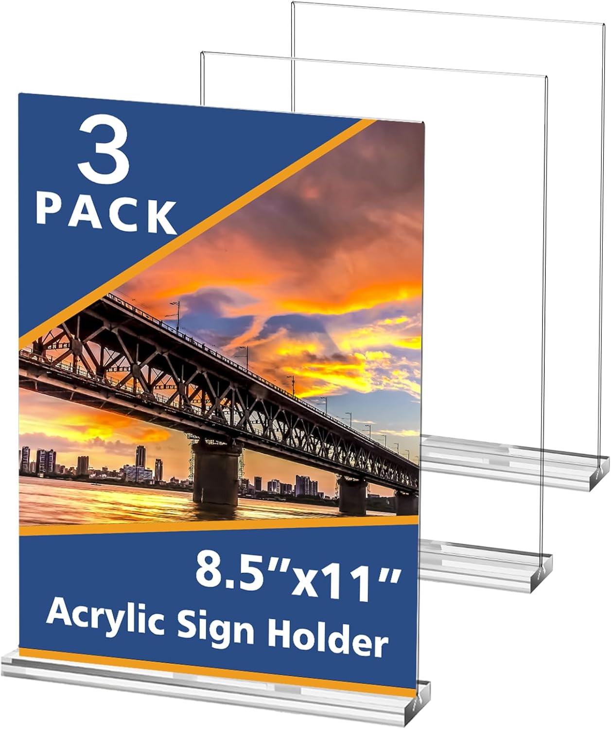 Acrylic Sign Holder,Clear Plastic Sign Holder8.5x11 inches Paper Card T Shape Double Sided Display Stand Picture Frame Desktop Menu Signs Office,Store, 3 Pack