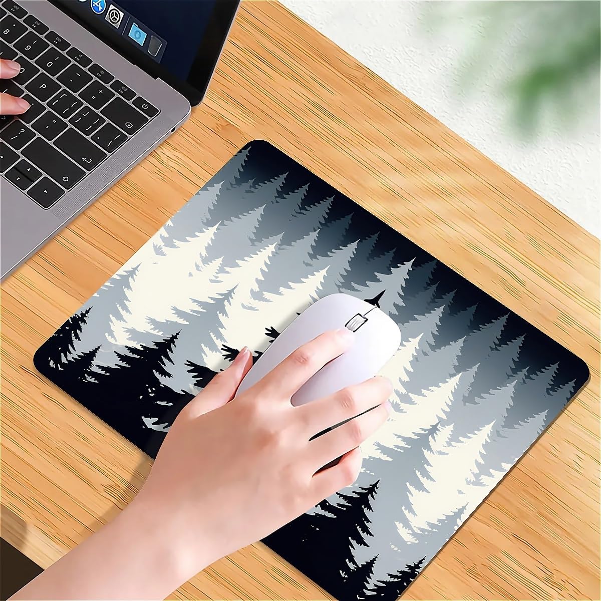 Square Mouse Pad Misty Forest, Personalized Premium-Textured Custom Mouse Mat Design, Washable Mousepad Cloth, Non-Slip Rubber Base Computer Mouse Pads for Wireless Mouse