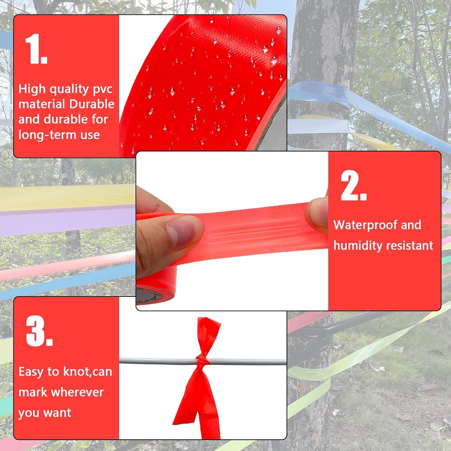 4 Pack Orange-Red Flagging Tape, Non-Adhesive Plastic Ribbon Neon Marking Roll, 1"*800ft, Marking Tape for Tree Marking, Hunting, Boundaries and Hazardous Areas,Trail Marking