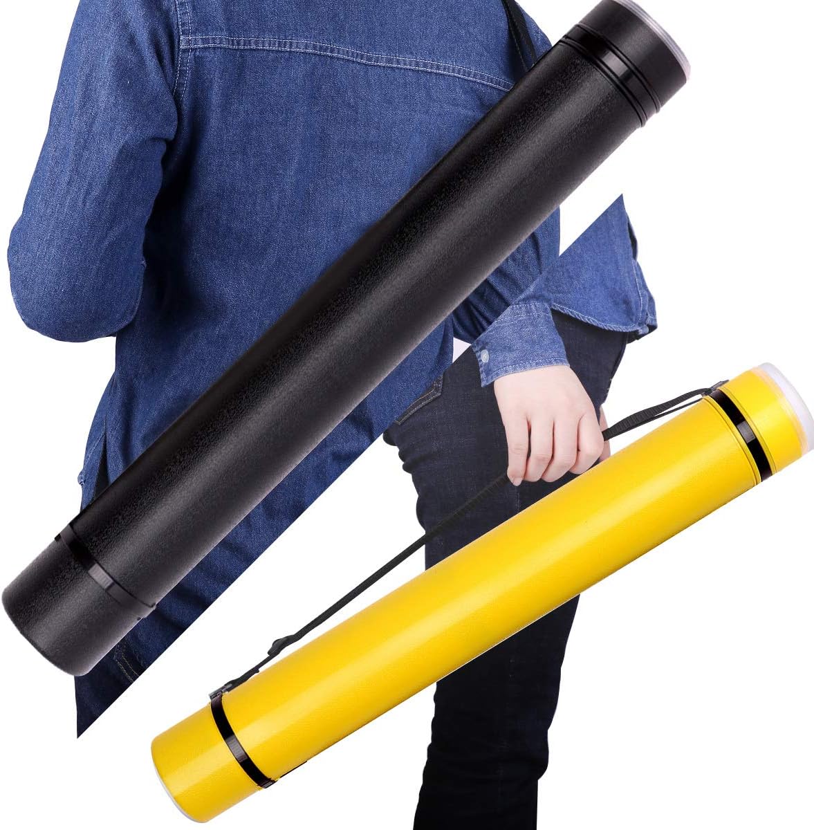 TRANSON 2-pack Durable Poster Storage Tube with Straps 24"-40" Extendable for Blueprints, Artwork, Maps, Posters