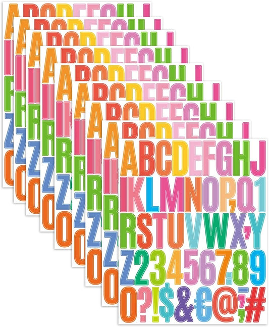 Uniclife 10 Sheets Letter Stickers, 500 Pcs Scrapbook Stickers, 2 Inch Vinyl Number Alphabet Sticker, Self-Adhesive Stick on Letters for Mailbox Bottles Crafts Posters Decor