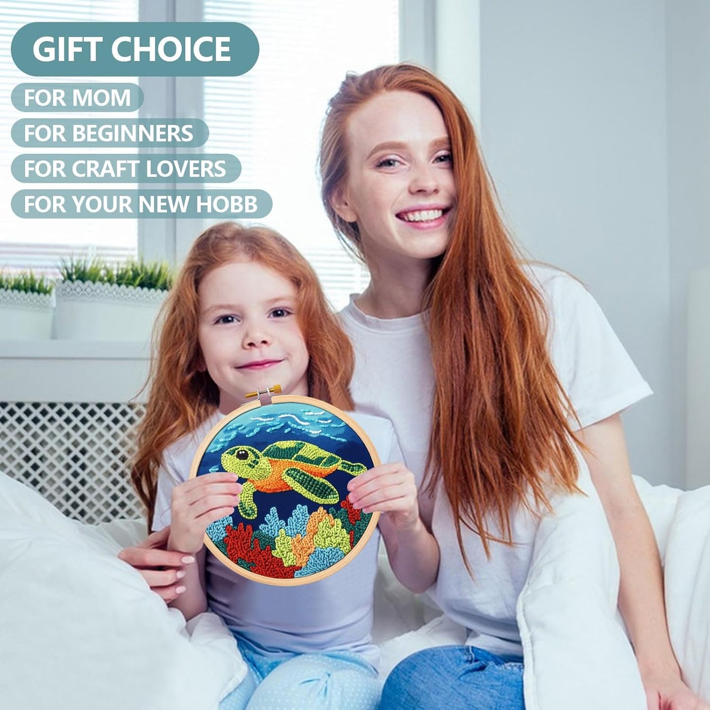 RUIQLXHANG Punch Needle Kits Adults Beginner, Cute Cartoon Highland Cow with Daisy Flower for Beginners, Punch Needle Starter Craft Set with 20cm Hoop, Perfect for Festival Gift and Decoration