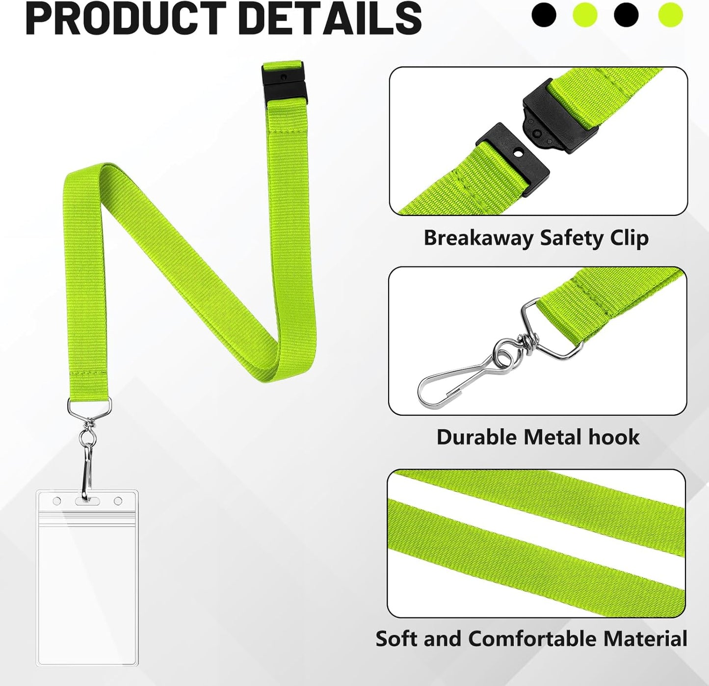 12 Pack Apple Green Lanyards with Safety Breakaway Clasp, Waterproof Badge Holders, Polyester Neck Straps for ID Cards, Events, Office, and Schools