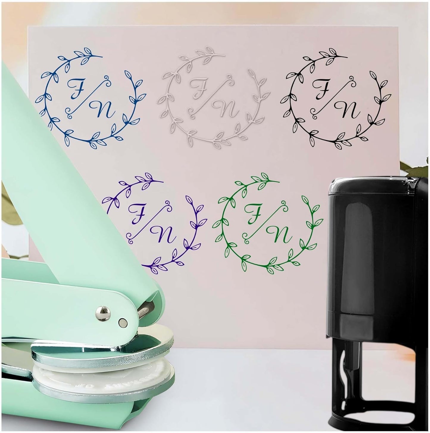 Personalized Wedding Embosser Stamp， Custom Book Business Card Paper Document Notebook, Self Inking Stamp，Book Lover Gifts，Christmas Gifts (Style11)