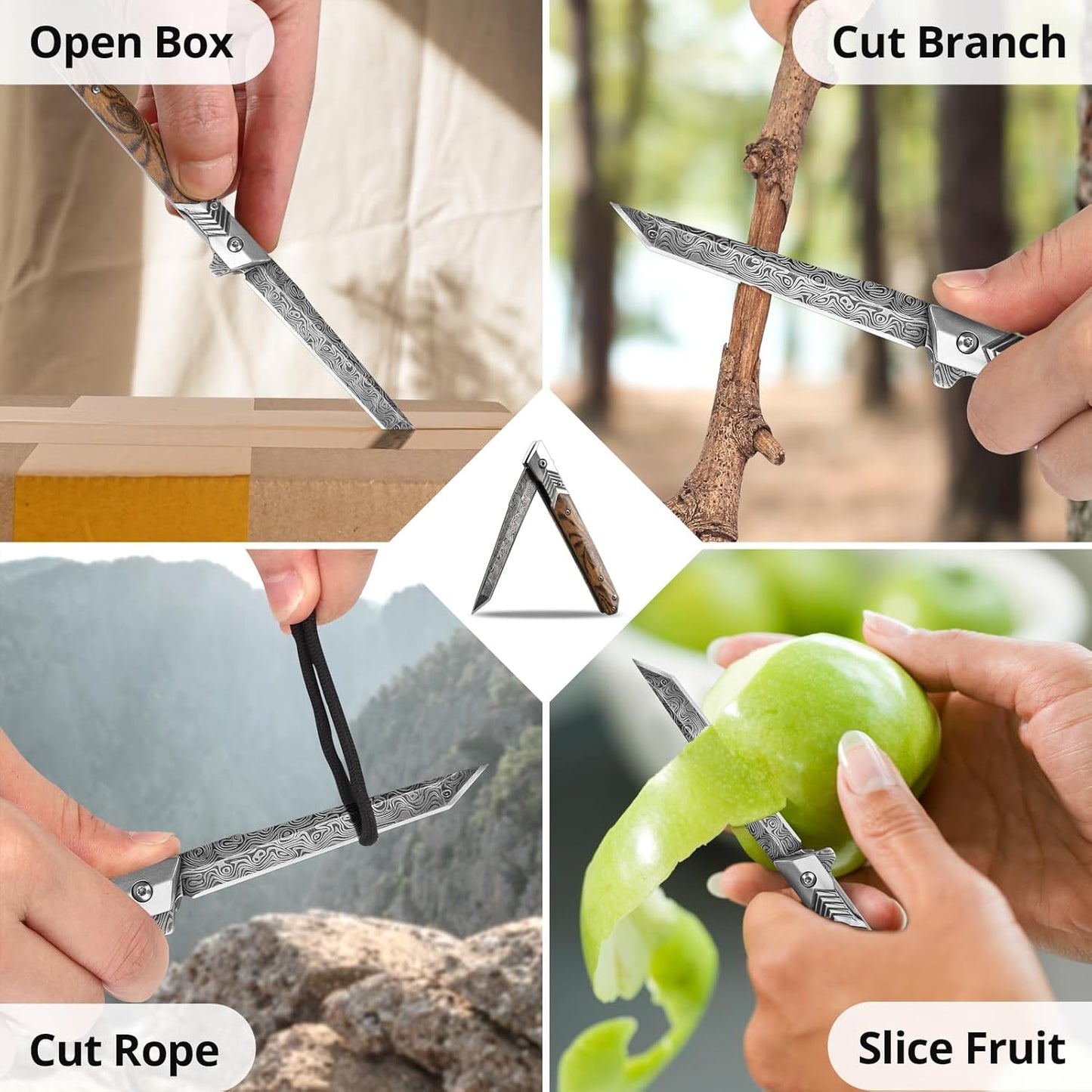 EDC Pocket Knife for Men, 3.7 inch Slim Folding Knife with Tanto Blade and Liner Lock, Unique Gentleman's Gift, Thin Cool Knives for Outdoor Camping, Pocket Sheath for Keychain Everyday Carry