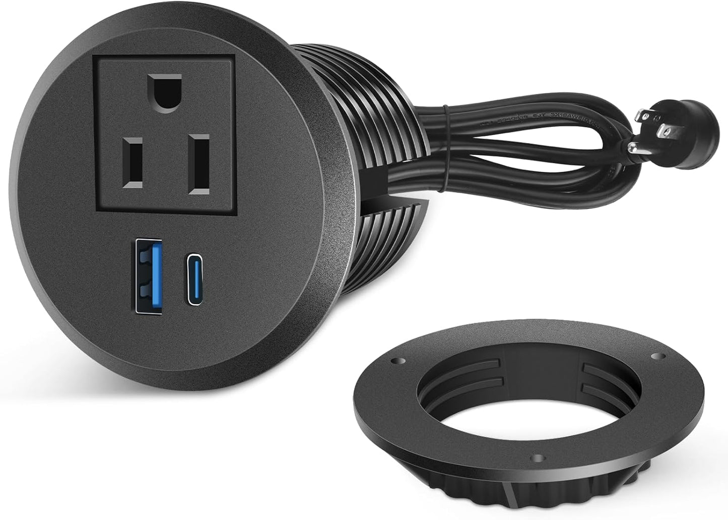 2 inch Desk Power Grommet Outlet, Recessed Power Outlet with 20W USB-C Fast Charging, for Conference Rooms, Office Tables, Furniture, 6FT Cord(ETL Listed)