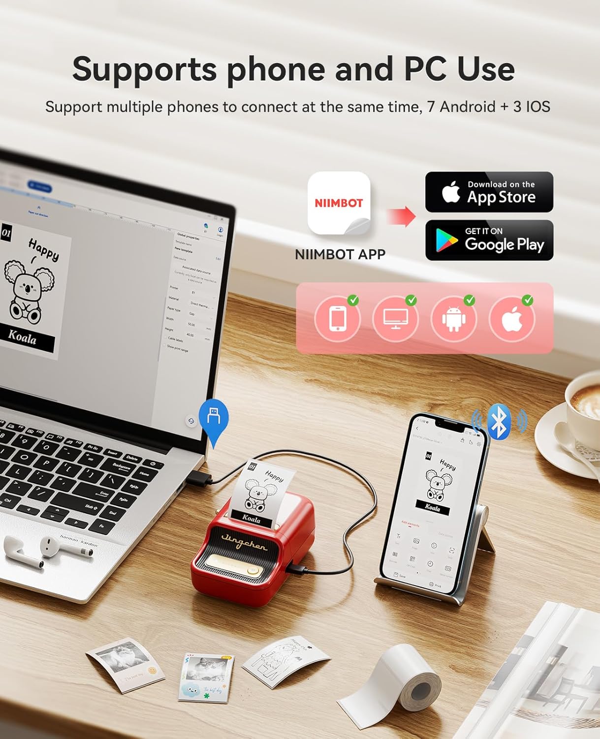 NIIMBOT B21 Pro Label Maker, 300DPI HD Label Printer, Ideal for Notes,Photos, Study Graphics, Memo Maker,50x30mm Label,230Pcs(Red)