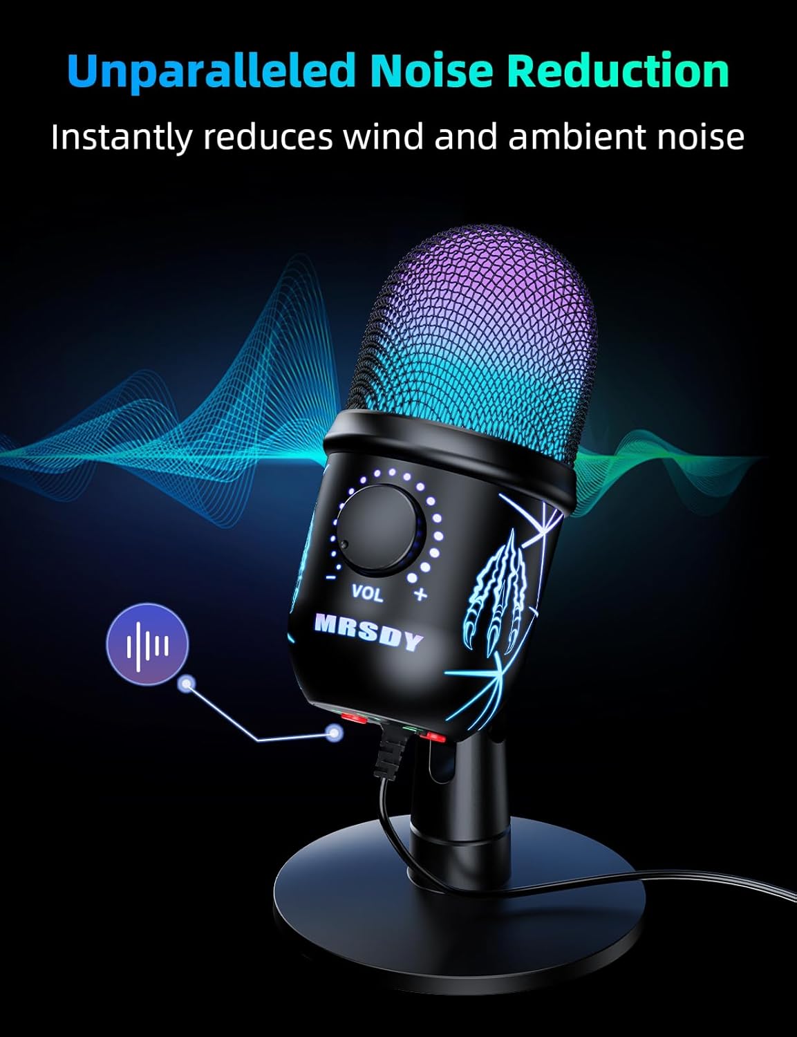 USB Gaming Microphone for PC, Mac, PS4, PS5, Computer Mic with Noise Reduction, Monitor, Mute and RGB, Great for Recording, Streaming, Podcasting