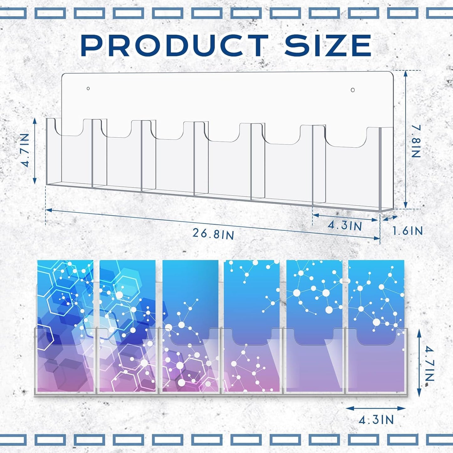 Sherr 2 Pcs Acrylic Brochure Holder Wall Mount, 4 x 9 Inches Clear Hanging Flyer Display Holder Plastic Pamphlet Stand with Nails for Magazine, Booklet, Card, Bookmark Display, 26.7 x 7.8 Inch