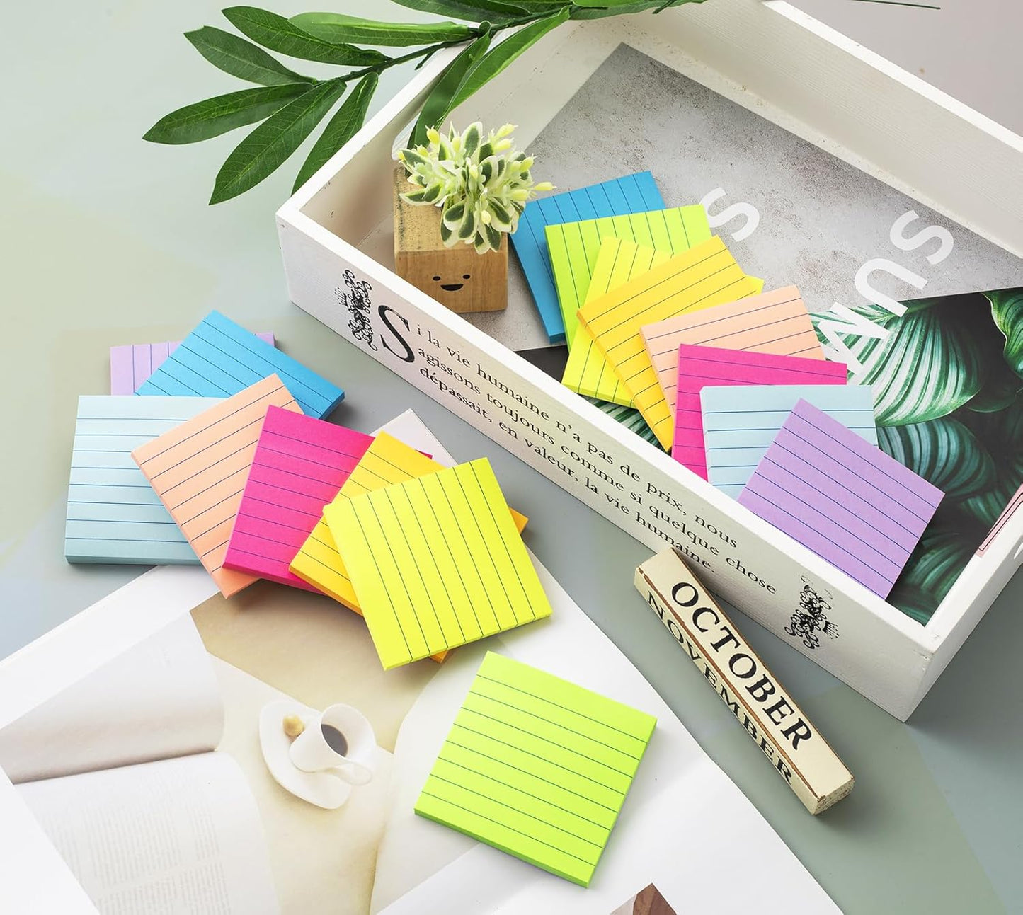 (16 Pack) Lined Sticky Notes 3x3 in Ruled Stickies Super Sticking Power Memo Pads Bright Colors