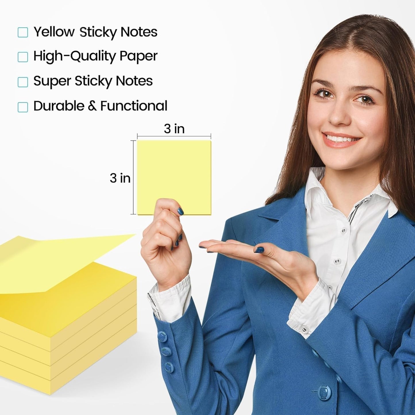 (24 Pack) Sticky Notes 3x3 in Yellow, Clean Removal, Recyclable, Self-Stick Pads, Easy to Post for Home, Office, Notebook