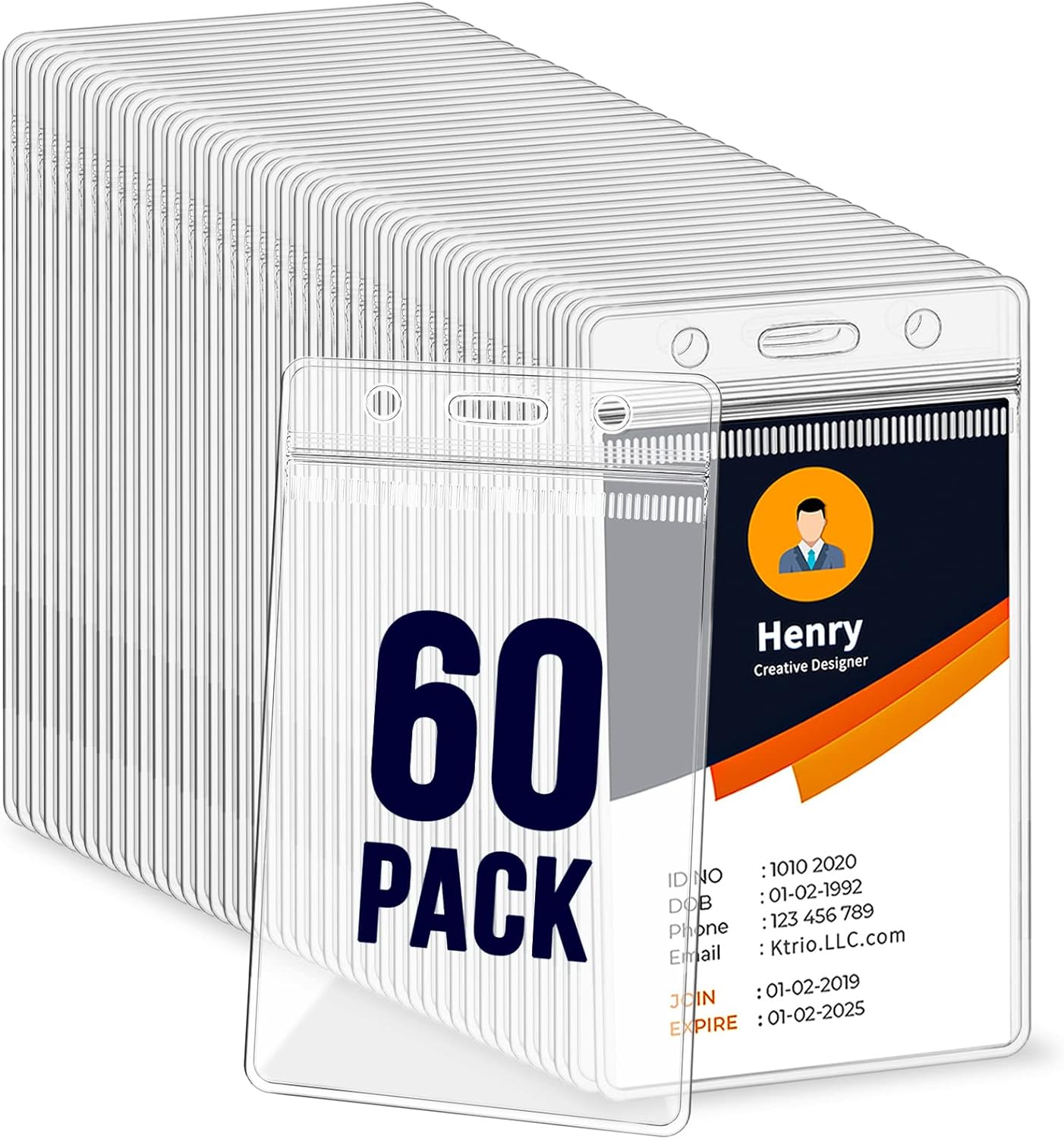 60 Pack Badge Holder, Plastic ID Badge Holder, Clear Waterproof ID Card Holder with Resealable Zip, 2.5" x 3.8" Vertical Name Tag Holder for Nurses and Office, Fits ID Card/Credit Card/Student Card