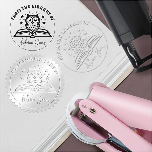 Custom Owl The Library of Embossers & Stamps Personalized Color Self-Inking Stamp with Your Name or Design Great for Personalizing Books, Text Books and Journals