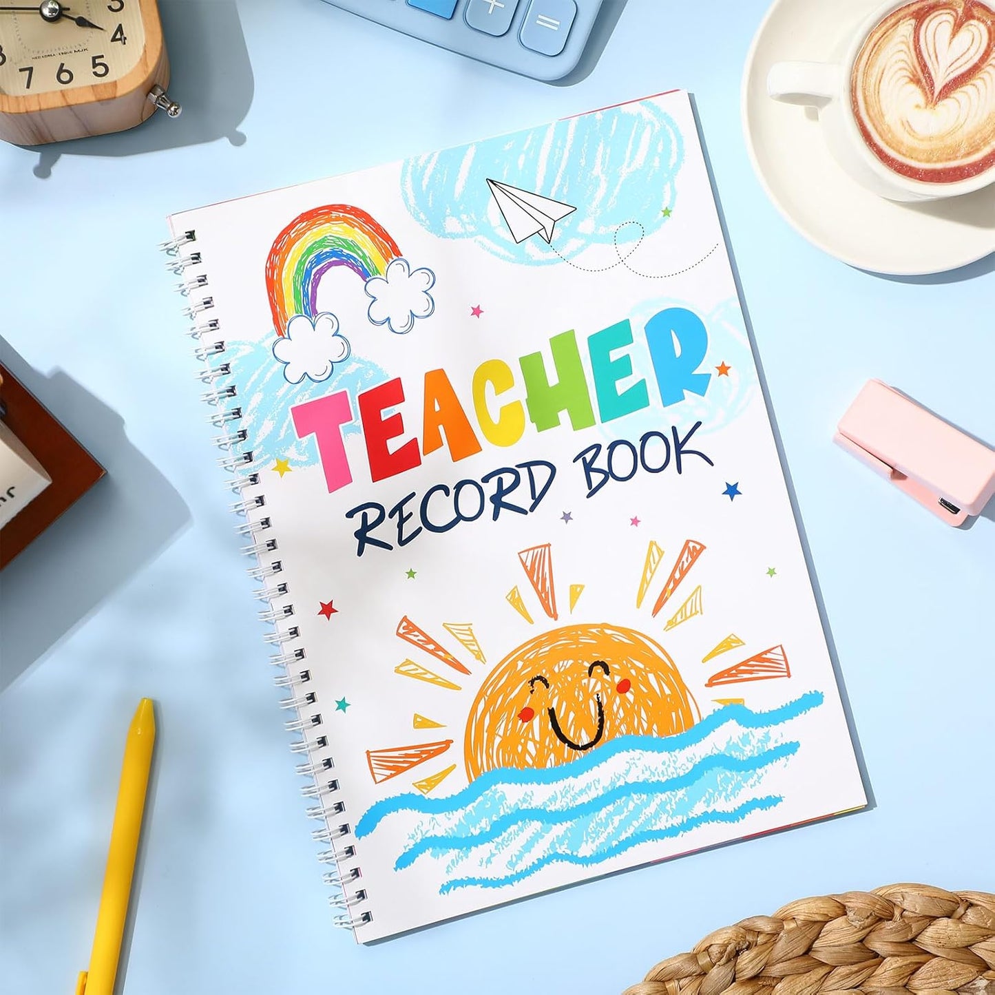 Teacher Record Book Teacher Grade Book Spiral Bound Record Class Gradebook Office Favors Gift for Classroom Attendance Supplies Decoration Double Sided Color Printing(Sunny)