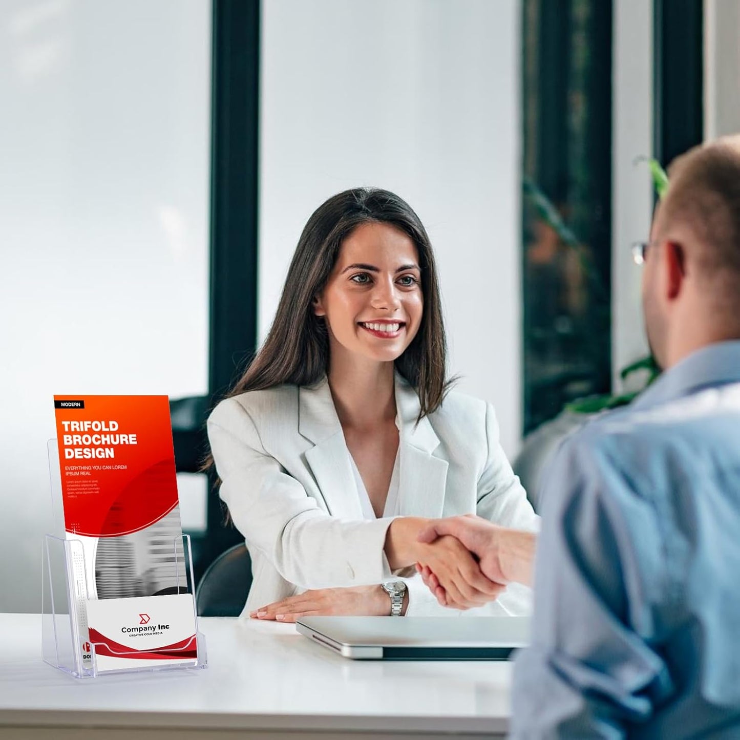 4x9 Acrylic Brochure Holder with Business Card Holder, Clear Display Stand, Plastic Table stand Sign Holder, Pamphlet Holder Flyer Holder, Acrylic Display Stand for Office, Home, Store, 2 Pack